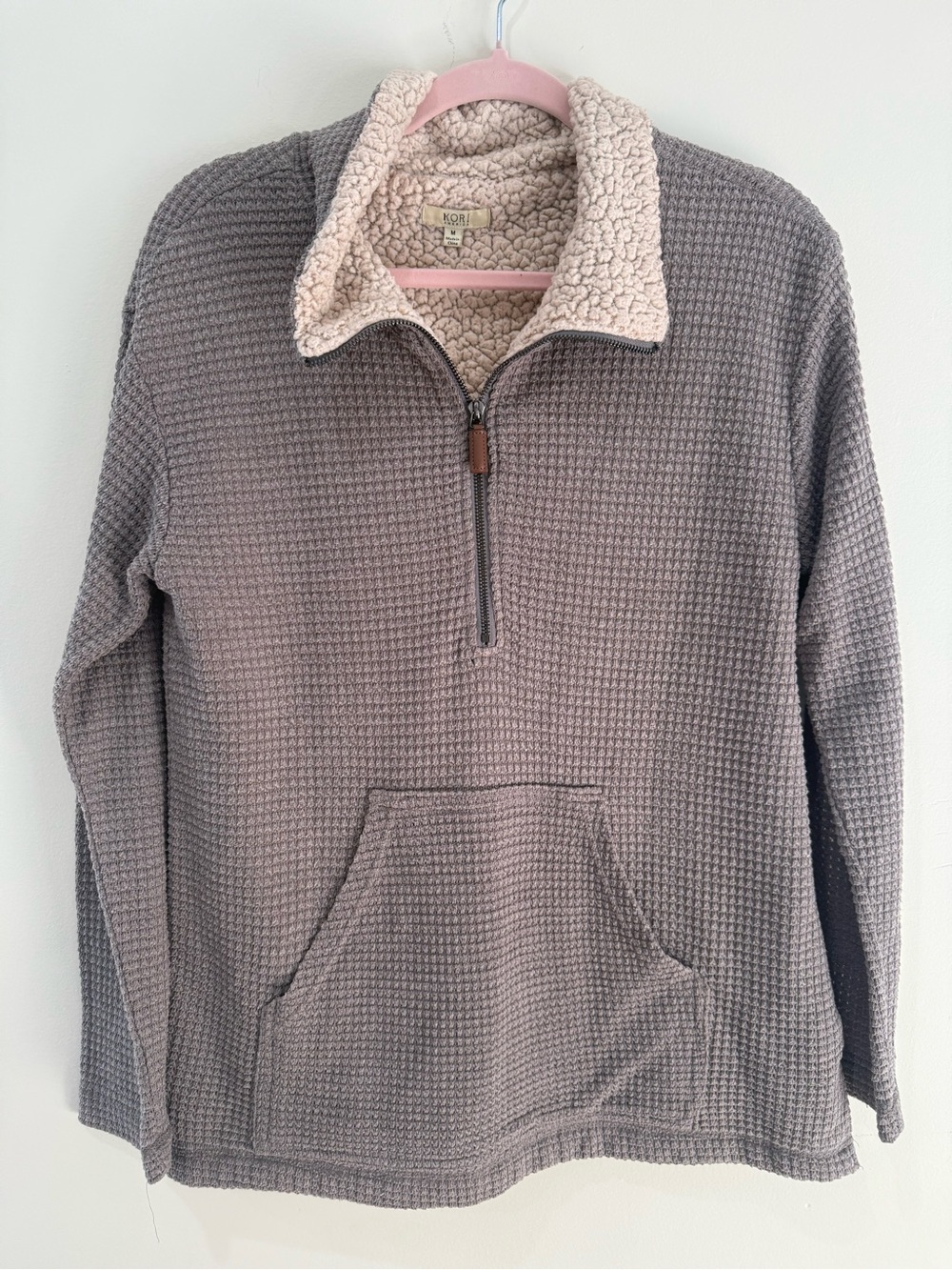 Kori Men's Quarter-Zip Sherpa Collar Sweater - Taupe and Cream